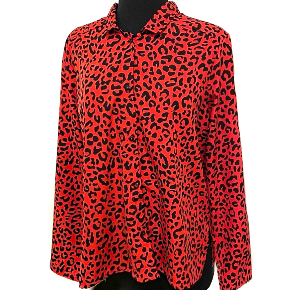 Vintage hot red cheetah print button down blouse